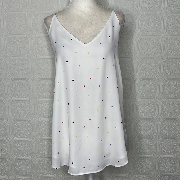 Loft | White V-Neck Tank Top with Multi Color Polka Dots - Picture 1 of 8